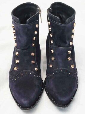 Ivy Kirzhner Womens Soldier Stud Suede Leather Ankle Boots Booties in Navy 40